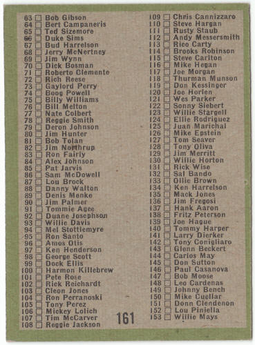 1971 Topps Baseball #161A Baseball Coins Checklist