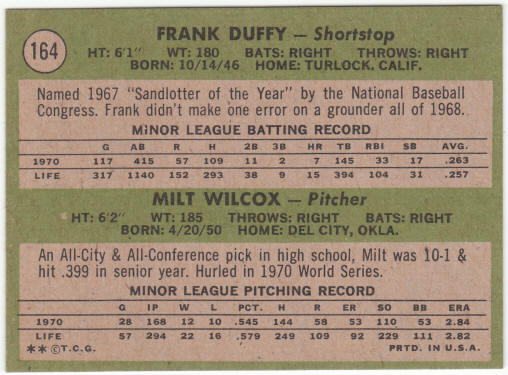1971 Topps Baseball #164 Reds Rookies Frank Duffy Milt Wilcox