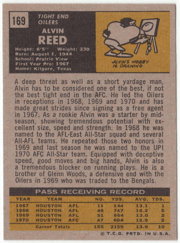 1971 Topps Football #169 Alvin Reed Rookie Card