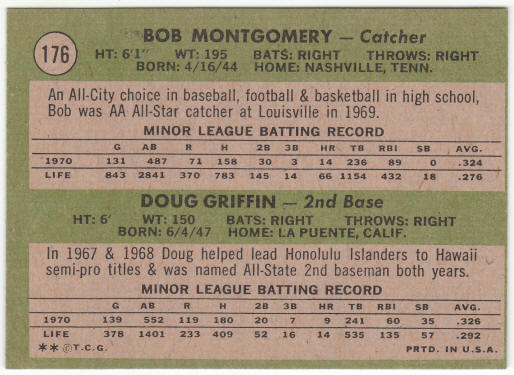 1971 Topps Baseball #176 Red Sox Rookies Bob Montgomery Doug Griffin