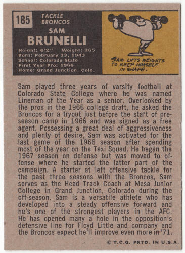 1971 Topps Football #185 Sam Brunelli