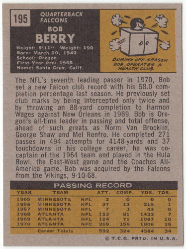 1971 Topps Football #195 Bob Berry