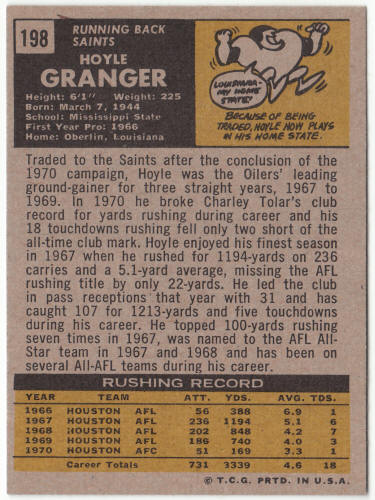1971 Topps Football #198 Hoyle Granger