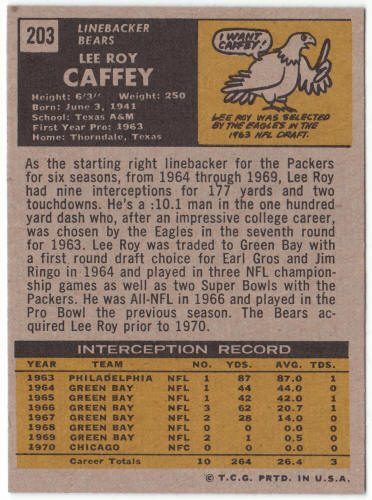1971 Topps Football #203 Lee Roy Caffey