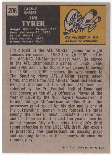 1971 Topps Football #206 Jim Tyrer