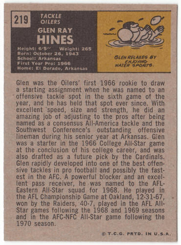 1971 Topps Football #219 Glen Ray Hines