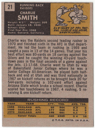 1971 Topps Football #21 Charlie Smith
