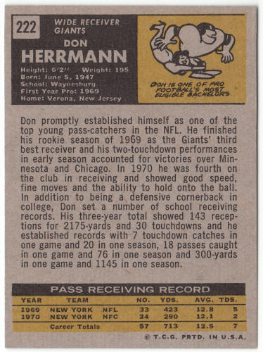 1971 Topps Football #222 Don Herrmann