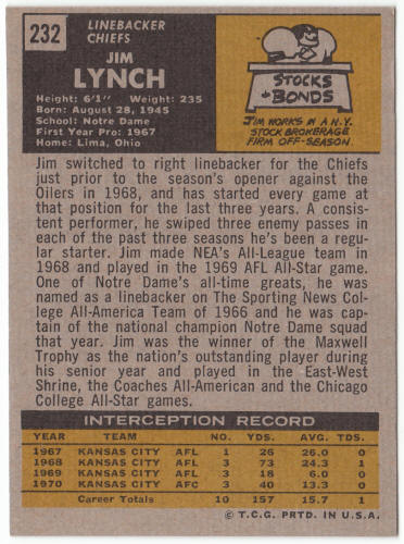 1971 Topps Football #232 Jim Lynch