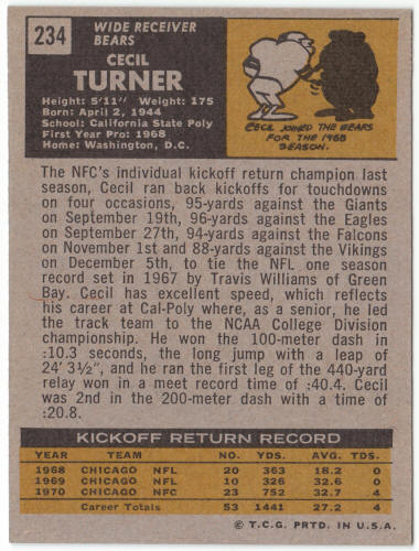 1971 Topps Football #234 Cecil Turner Rookie Card