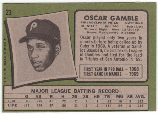 1971 Topps Baseball #23 Oscar Gamble