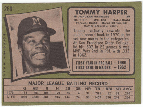 1971 Topps Baseball #260 Tommy Harper