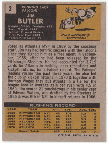 1971 Topps Football #2 Jim Butler