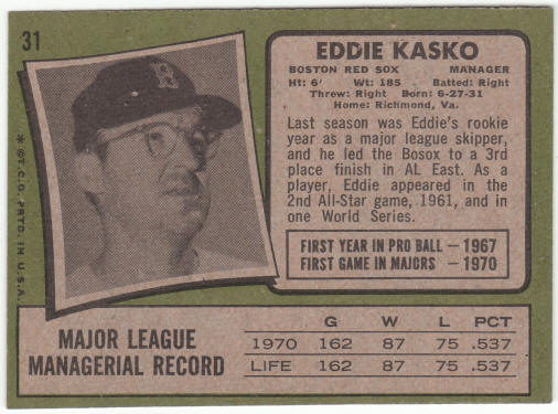 1971 Topps Baseball #31 Eddie Kasko