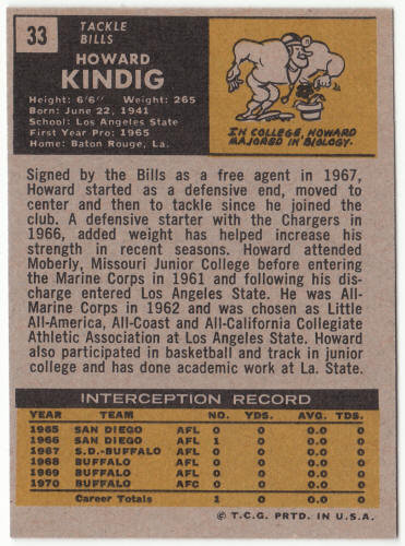 1971 Topps Football #33 Howard Kindig