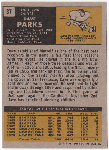 1971 Topps Football #37 Dave Parks