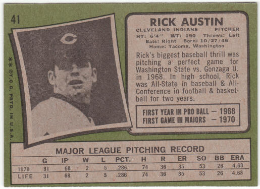 1971 Topps Baseball #41 Rick Austin Rookie Card