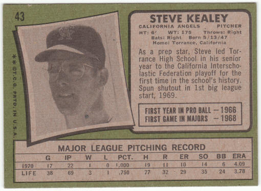 1971 Topps Baseball #43 Steve Kealey