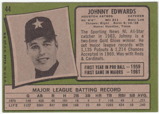 1971 Topps Baseball #44 Johnny Edwards