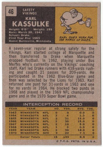 1971 Topps Football #46 Karl Kassulke Rookie Card