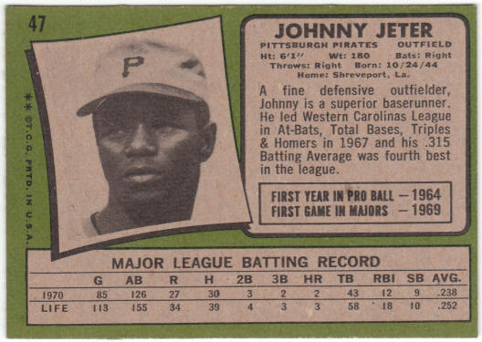 1971 Topps Baseball #47 Johnny Jeter