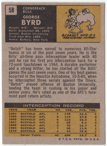 1971 Topps Football #58 George Butch Byrd
