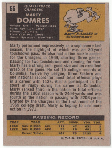 1971 Topps Football #66 Marty Domres Rookie Card
