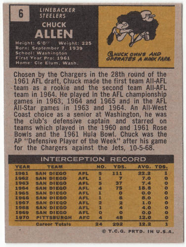 1971 Topps Football #6 Chuck Allen