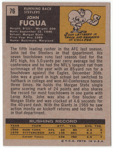 1971 Topps Football #76 John Fuqua Rookie Card