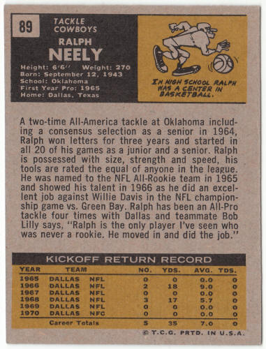 1971 Topps Football #89 Ralph Neely