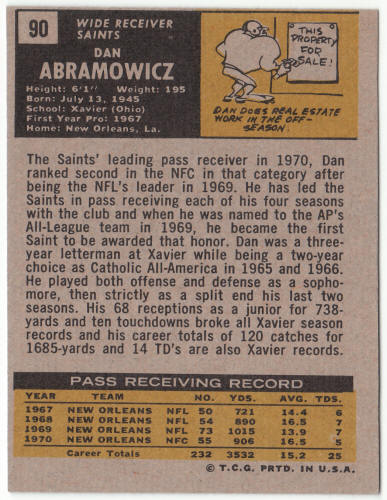 1971 Topps Football #90 Dan Abramowicz