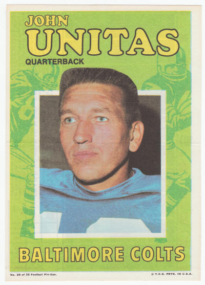 1971 Topps Insert Poster Johnny Unitas #29