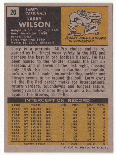1971 Topps Football #20 Larry Wilson back
