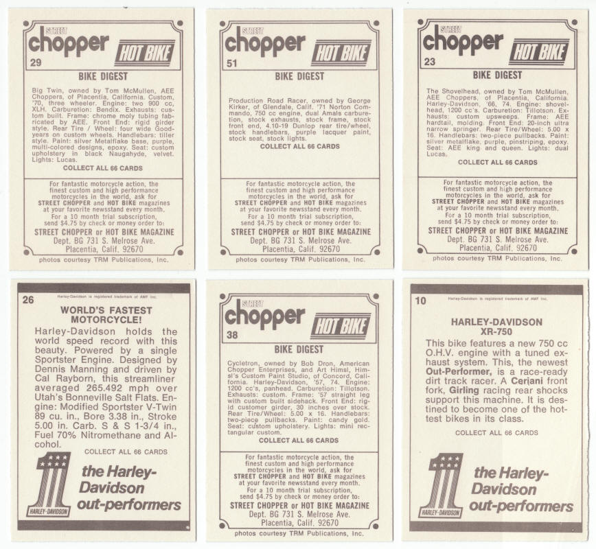 1972 Donruss Choppers And Hot Bikes Trading Cards backs