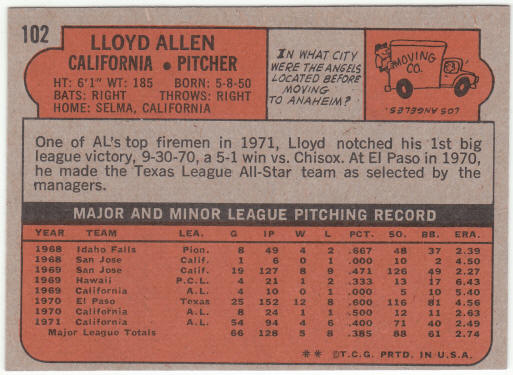 1972 Topps Baseball #102 Lloyd Allen