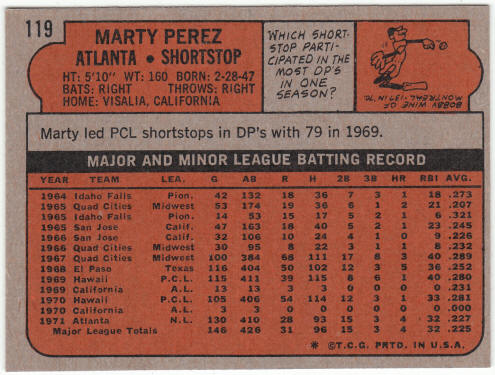 1972 Topps Baseball #119 Marty Perez