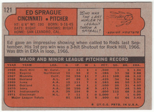 1972 Topps Baseball #121 Ed Sprague