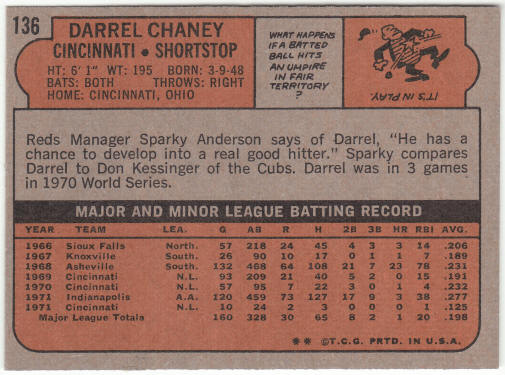 1972 Topps Baseball #136 Darrel Chaney