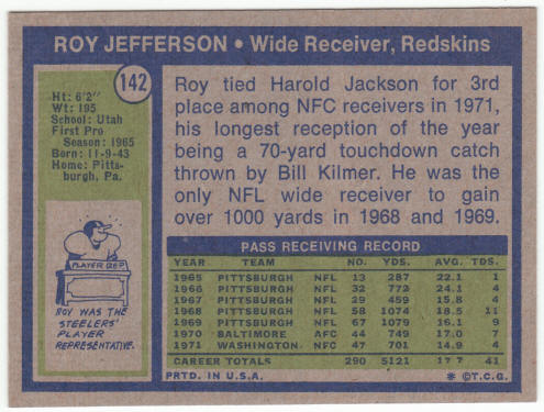 1972 Topps Football #142 Roy Jefferson