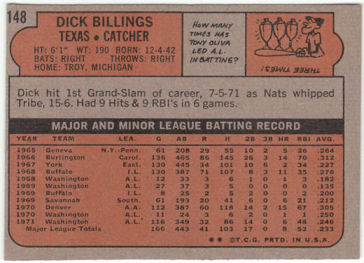 1972 Topps Baseball #148 Dick Billings
