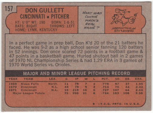 1972 Topps Baseball #157 Don Gullett