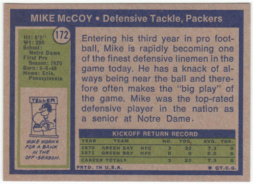 1972 Topps Football #172 Mike McCoy