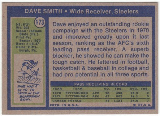 1972 Topps Football #173 Dave Smith