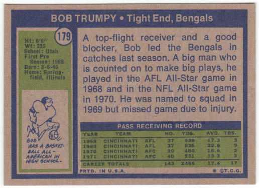 1972 Topps Football #179 Bob Trumpy