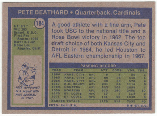 1972 Topps Football #184 Pete Beathard