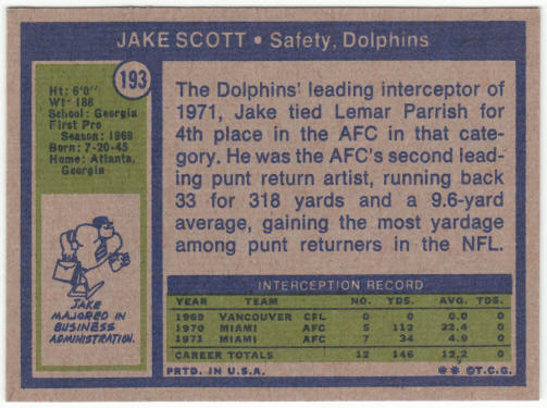 1972 Topps Football #193 Jake Scott