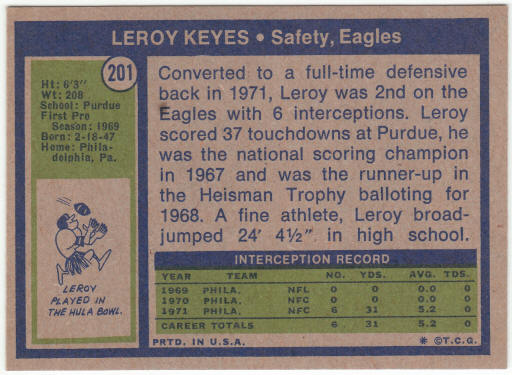1972 Topps Football #201 Leroy Keyes Rookie Card