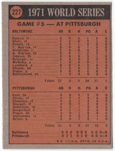 1972 Topps Baseball #227 World Series Game 5