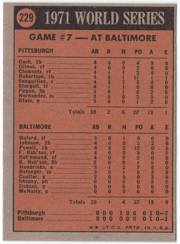 1972 Topps Baseball #229 World Series Game 7