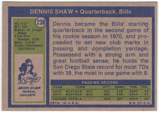1972 Topps Football #238 Dennis Shaw